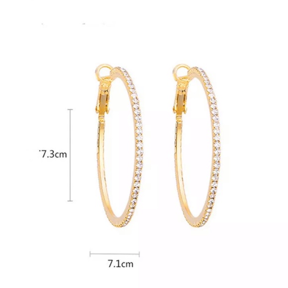 NEW GOLD DIAMOND ROUND HOOP EARRINGS - Picture 4 of 4